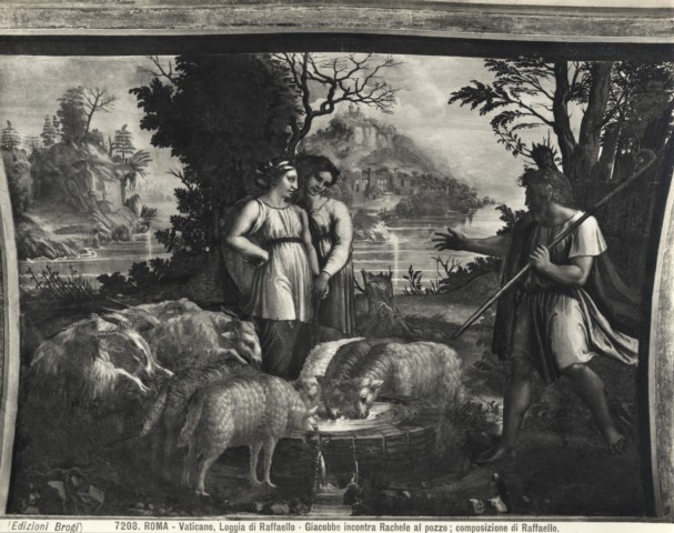 Brogi — Roma - Vaticano, Loggia di Raffaello - Giacobbe incontra Rachele al pozzo; composizione di Raffaello. — insieme